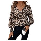 Blusa Sweatyrocks Com Estampa De Leopardo Com Decote Em V E Manga Comprida Feminina