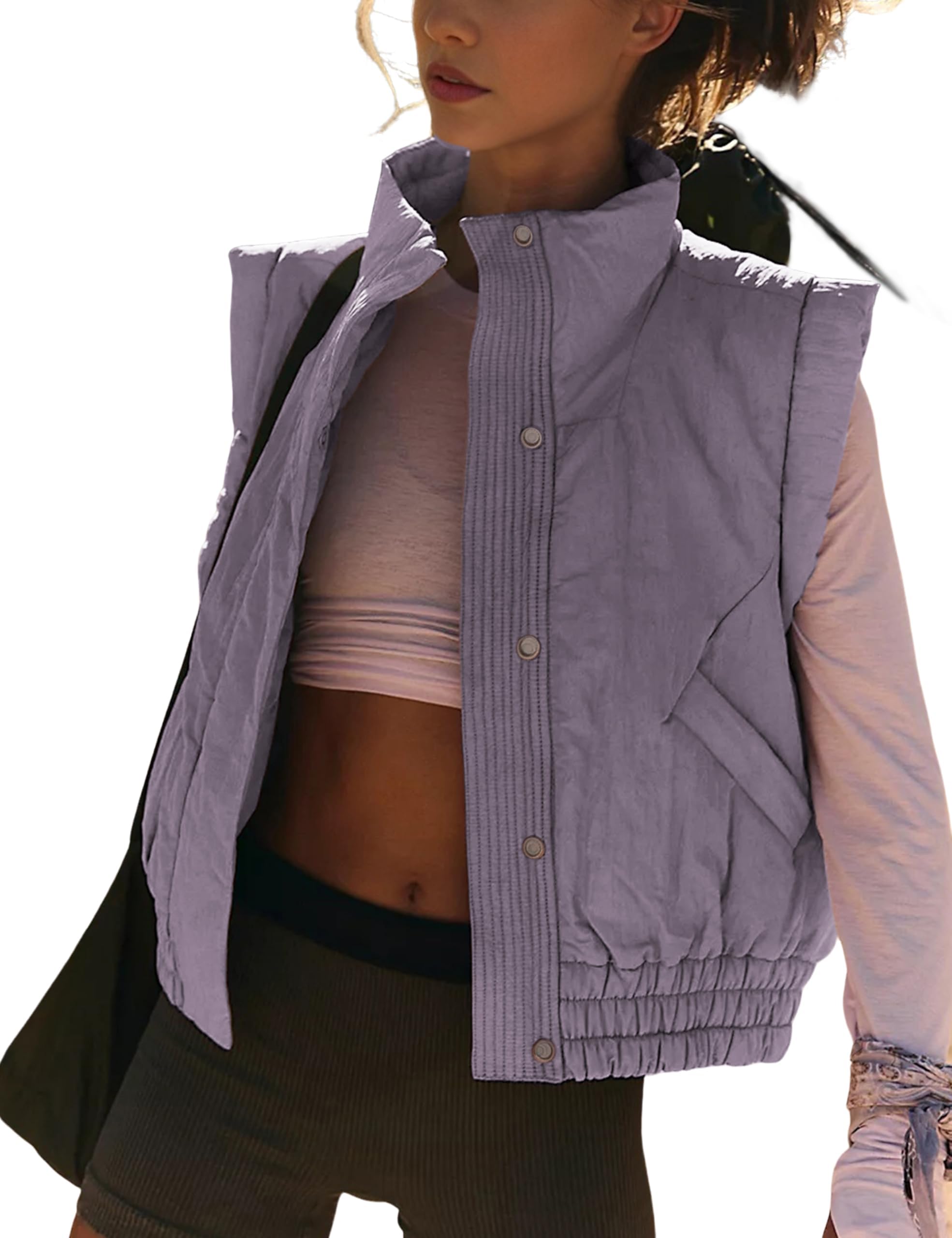 Colete Acolchoado Feminino Athlisan Cortado Roxo Com Bolsos Xs