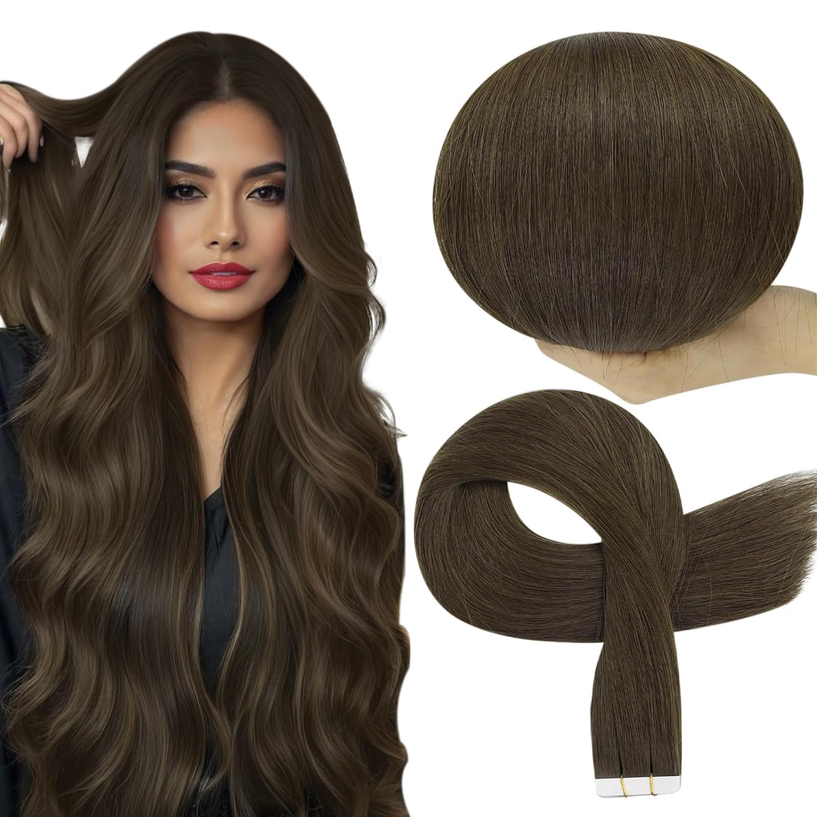 Extensões De Cabelo Tape In Hair Full Shine Medium Brown 14 Polegadas 25g X10