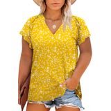 Camisa Feminina Eytino Plus Size De Manga Curta Com Decote Em V E Estampa Boho