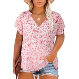 Camisa Feminina Eytino Plus Size De Manga Curta Com Decote Em V Boho 5x Vermelha
