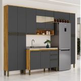 Cozinha Completa Modulada 300cm 5 Peças Sem Tampo 100% Mdf Itália Espresso Móveis Amêndoa/cinza