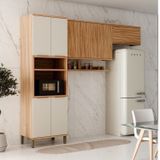 Cozinha Modulada Compacta 270cm 3 Peças 8 Portas 100% Mdf Noruega Espresso Móveis Amêndoa/off White