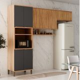 Cozinha Modulada Compacta 3 Peças Com 8 Portas E Prateleira 270cm 100% Mdf Noruega Espresso Móveis Amêndoa/cinza