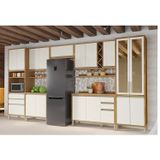 Cozinha Modulada Completa 420cm 7 Peças 17 Portas Com Tampo 100% Mdf Barbados Espresso Móveis Amêndoa/off White