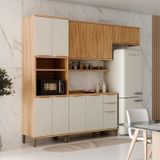 Cozinha Modulada Compacta 270cm 4 Peças 10 Portas Com Tampo 100% Mdf Noruega Espresso Móveis Amêndoa/off White