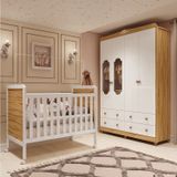 Quarto De Bebê Com Guarda-roupa Janelado E Berço 100% Mdf Mateo Provençal Espresso Móveis Branco Brilho/amêndoa