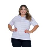 Plus Size Camisa Feminina Gola Polo Branca Com Bolso
