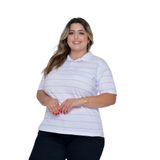 Plus Size Camisa Feminina Gola Polo Branca Com Bolso