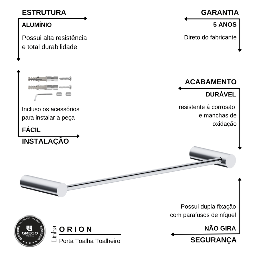 Toalheiro De Rosto Para Banheiro Kit 2 Peças Orion Prata - imagem 4