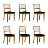 Kit 6 Cadeiras De Jantar Luxo Madeira Maciça Mel Encosto Telinha Palha Estofada Veludo Preto Rubi