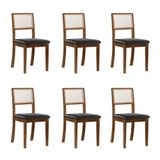 Kit 6 Cadeiras De Jantar Luxo Madeira Maciça Imbuia Encosto Telinha Palha Estofada Couro Pu Preto Ru
