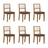 Kit 6 Cadeiras De Jantar Luxo Madeira Maciça Mel Encosto Telinha Palha Estofada Linho Cinza Rubi