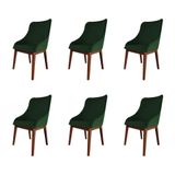 Kit 6 Cadeiras De Jantar Luxo Estofada Elisa Anatômica Veludo Verde Base Madeira Maciça Imbuia