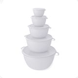 5 Vasilhas Bowl Plástica Pote Alimento Tampa Bpa Free Branco