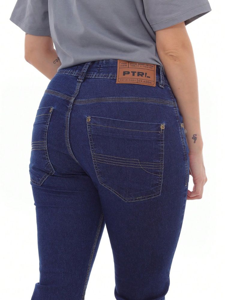 Calça Skinny Oversized Jeans Escuro Cotton