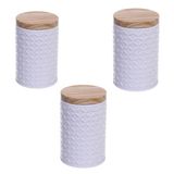 Kit 3 Porta Mantimento Potes Café Açúcar Lata De Metal Bambu