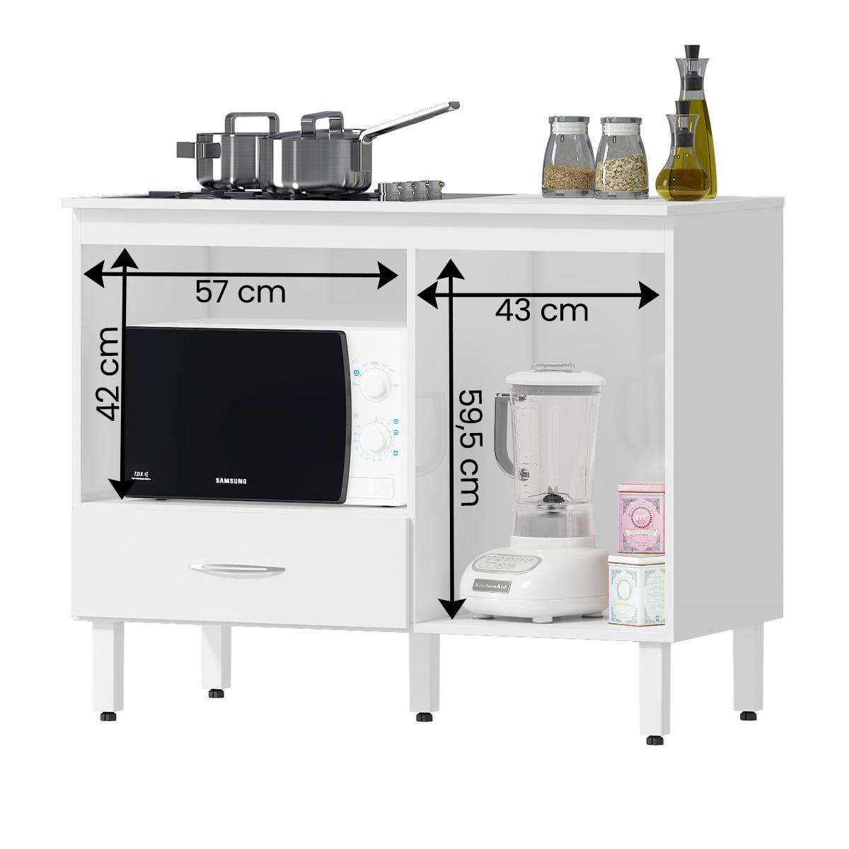 Balcão Cozinha Cooktop Blane 105cm Com 1 Porta E 1 Gaveta Branco