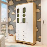 Guarda-roupa Infantil 91,9cm 3 Portas 3 Gavetas Com Janelas E Pés Ezra 100% Mdf Espresso Móveis Branco/amêndoa