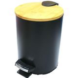 Lixeira 3l C/ Pedal E Tampa De Bambu N2443746 Preto -quanhe