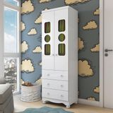 Guarda-roupa Infantil 61,7cm 2 Portas 3 Gavetas Com Janelas E Pés Ezra 100% Mdf Espresso Móveis Branco