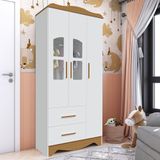 Guarda-roupa Infantil 92,9cm 3 Portas E 2 Gavetas Com Janelas Alice 100% Mdf Espresso Móveis Branco/amêndoa