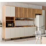 Cozinha Modulada Completa 7 Peças Com 16 Portas E Prateleiras 385cm 100% Mdf Noruega Espresso Móveis Amêndoa/off White