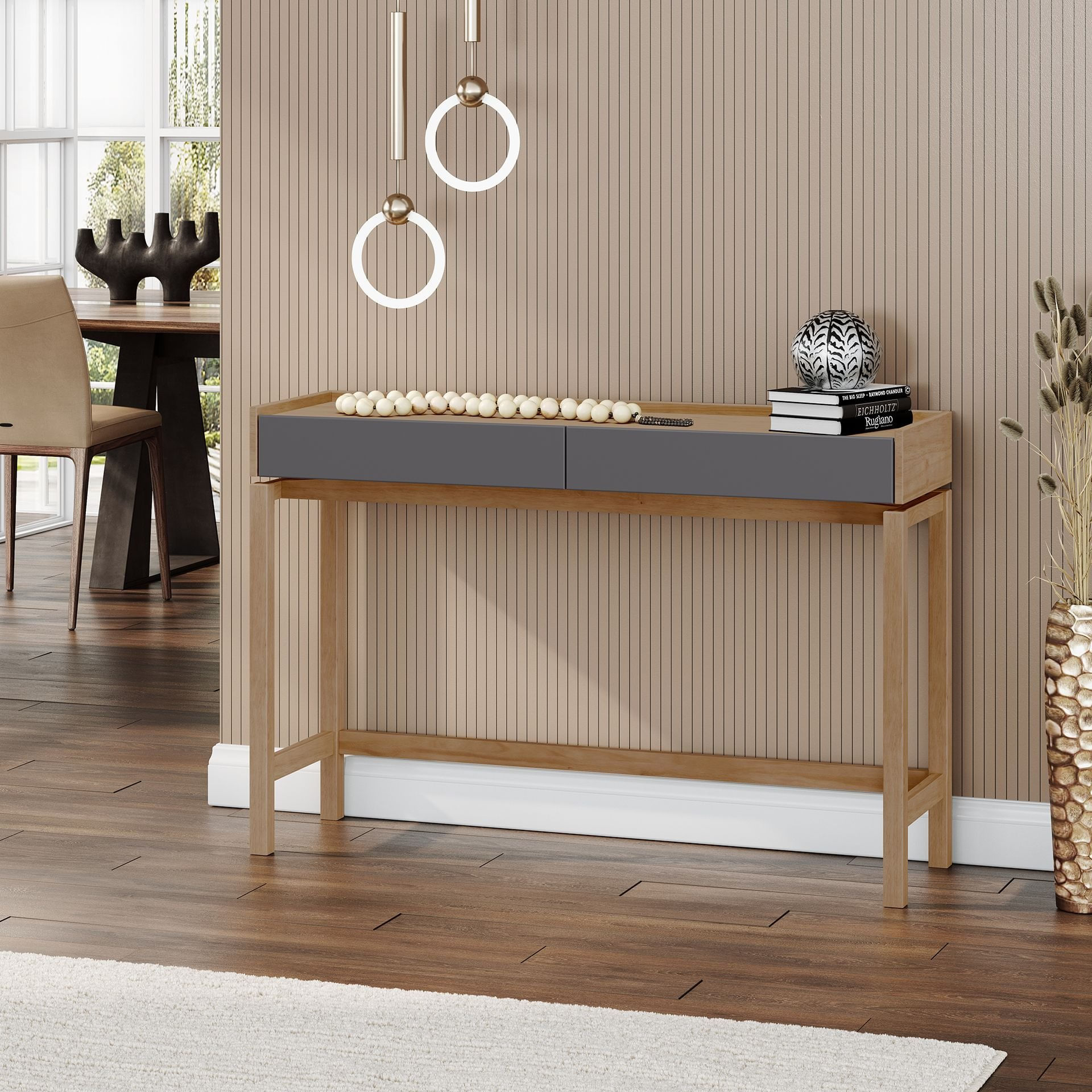 Aparador 2 Gavetas Em Mdf E Madeira Maciça Linha Barcelona Tauari/concret