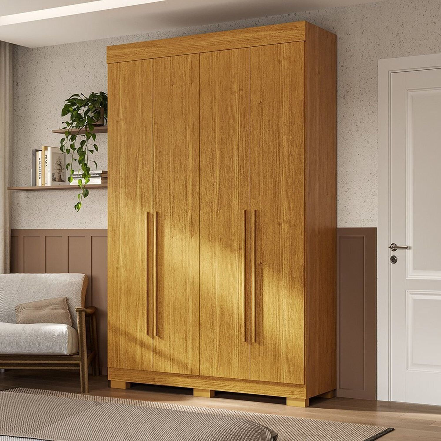 Guarda-roupa Casal 133cm 4 Portas Willow Espresso Móveis Cinamomo