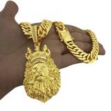 Cordão Grumet 13mm + Pingente King Leão G - Banhado A Ouro