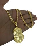 Cordão Grumet 3mm + Pingente Rosto De Cristo Banhado A Ouro