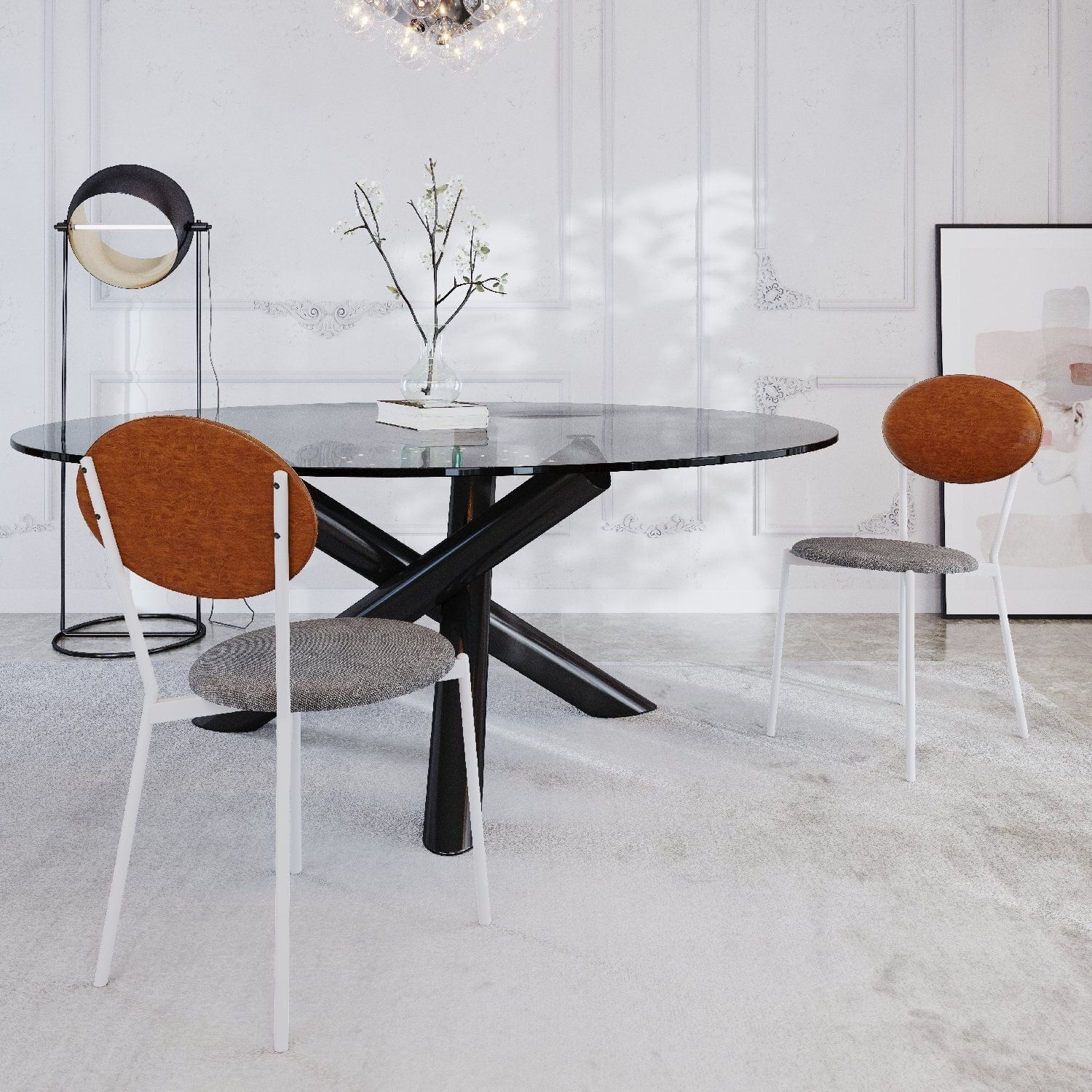 Cadeira Fixa Estofada Vintage Elipse Com 2 Unidades Prata /caramelo/branco Fosco