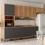 Cozinha Modulada Completa 6 Peças Com 14 Portas E Prateleiras 350cm 100% Mdf Noruega Espresso Móveis Amêndoa/cinza