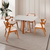 Conjunto Mesa Viena Com 4 Cadeiras De Madeira Maciça E Estofada Ímola Authentic Espresso Móveis Champagnhe/off White