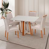 Conjunto Mesa Viena Com 4 Cadeiras De Madeira Maciça, Estofada E Bordada Liz Authentic Espresso Móve Champagnhe/off White/cinza