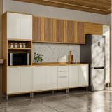 Cozinha Modulada Completa 7 Peças Com 16 Portas E Tampo 385cm 100% Mdf Noruega Espresso Móveis Amêndoa/off White