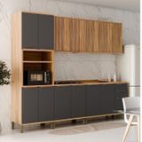 Cozinha Modulada Completa 5 Peças Com 13 Portas E Tampo 100% Mdf 270cm Noruega Espresso Móveis Amêndoa/cinza