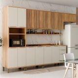 Cozinha Modulada Completa 350cm 6 Peças 14 Portas Com Tampo 100% Mdf Noruega Fresada Espresso Móveis Amêndoa/off White