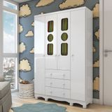Guarda-roupa Infantil 122,1cm 4 Portas 3 Gavetas Com Janelas E Pés Ezra 100% Mdf Espresso Móveis Branco Brilho