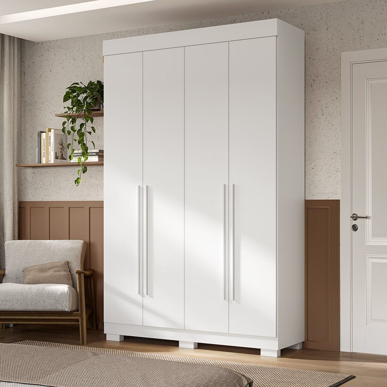 Guarda-roupa Casal 133cm 4 Portas Willow Espresso Móveis Branco