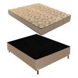 Box Casal Florença 42x138x188cm com Colchão Casal Unique D33 Duoface 20x138x188cm Rustico Bege