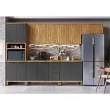 Cozinha Modulada Completa 6 Peças Com 14 Portas E Tampo 350cm 100% Mdf Noruega Espresso Móveis Amêndoa/cinza