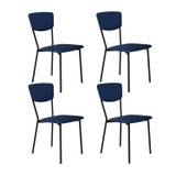 Cadeira Fixa Estofada Vintage Retrô Com 4 Unidades Azul/preto