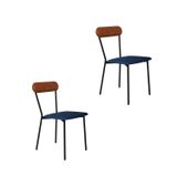 Cadeira Fixa Estofada Vintage Emília Com 2 Unidades Azul/caramelo/preto Fosco