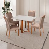 Conjunto Mesa Viena Com 4 Cadeiras De Madeira Maciça E Estofada Bella Authentic Espresso Móveis Champagnhe/off White/capuccino