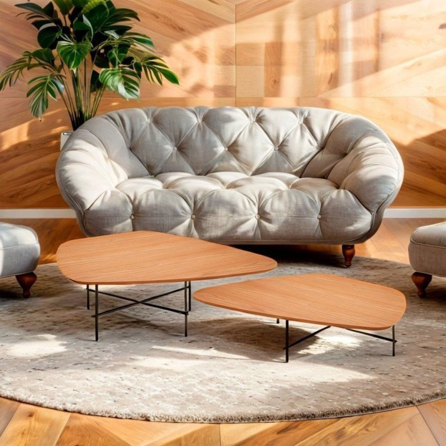 Conjunto Mesa De Centro Capri Formato Orgânico Mel