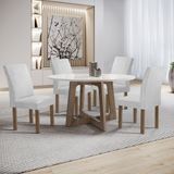 Conjunto Mesa Arizona 120cm Com 4 Cadeiras Canela Tampo Redondo Plus Com Vidro Chocolate/off White/gelo