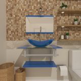 Gabinete Para Banheiro Vidro 40 Cm Cuba Oval E Espelheira Vmex Azul
