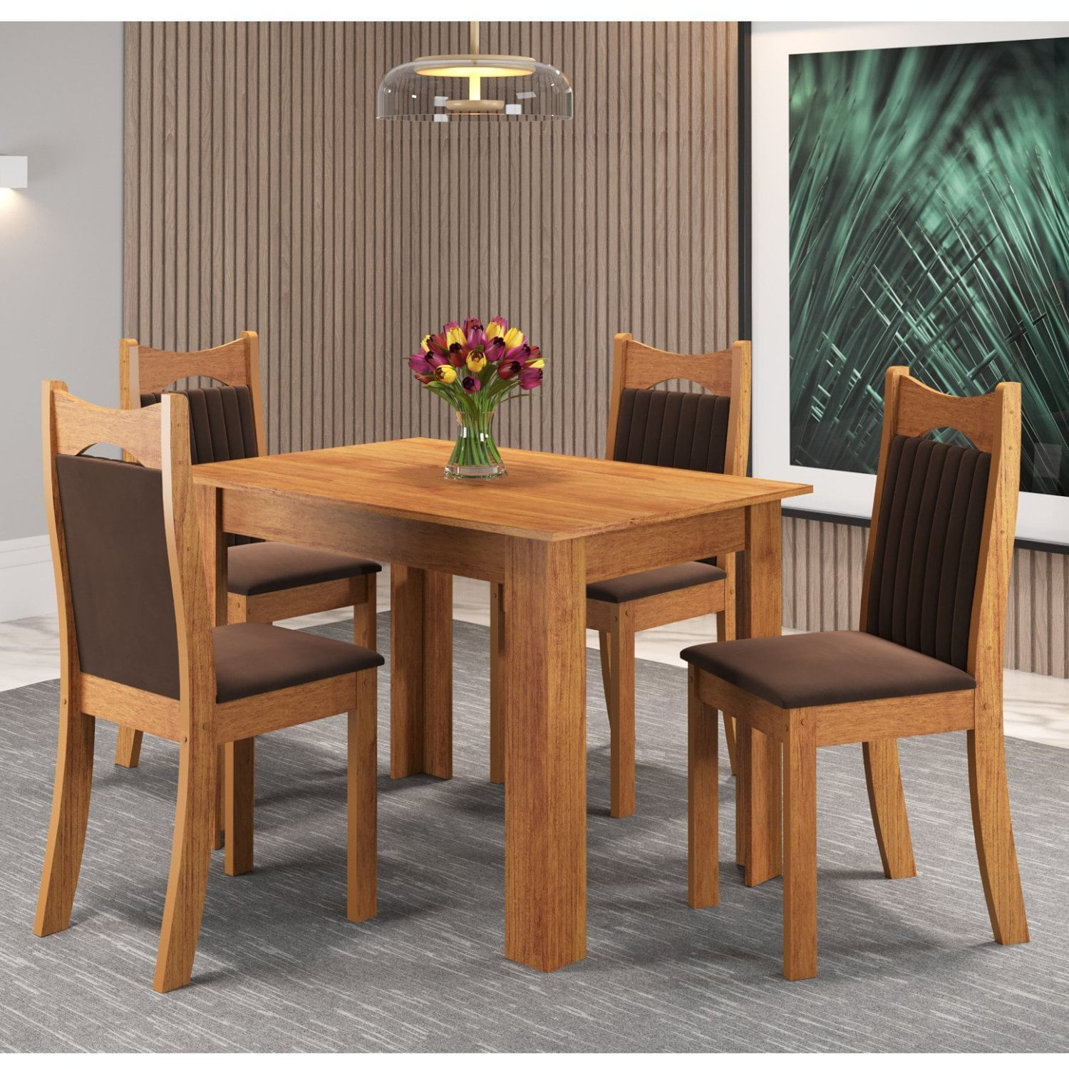 Mesa de Jantar Retangular Canela com 4 Cadeiras Dalas Mel/Bombom