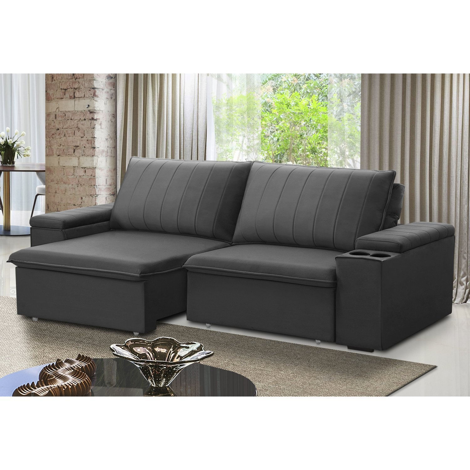 Sofá Retrátil E Reclinável 3 Lugares 225cm Com Porta Copos Ballarat